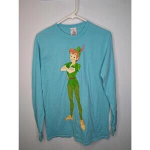 Disney Peter Pan Long Sleeve Shirt adult Small Blue Front & Back Graphic Tee